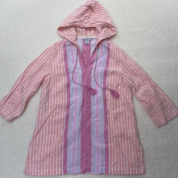 Tommy Bahama Tops - Tommy Bahama Baja Top Womens XS Multi-color Striped Linen Cotton Hood Tassel
